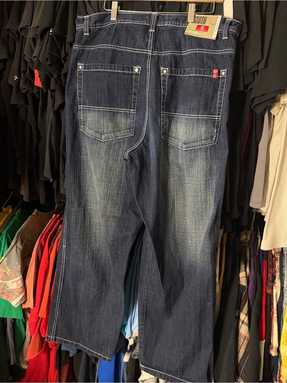 South Pole Red Tab Jeans Mens 36x31 Dark Wash Blue Baggy Wide Leg Y2K Grunge 00s